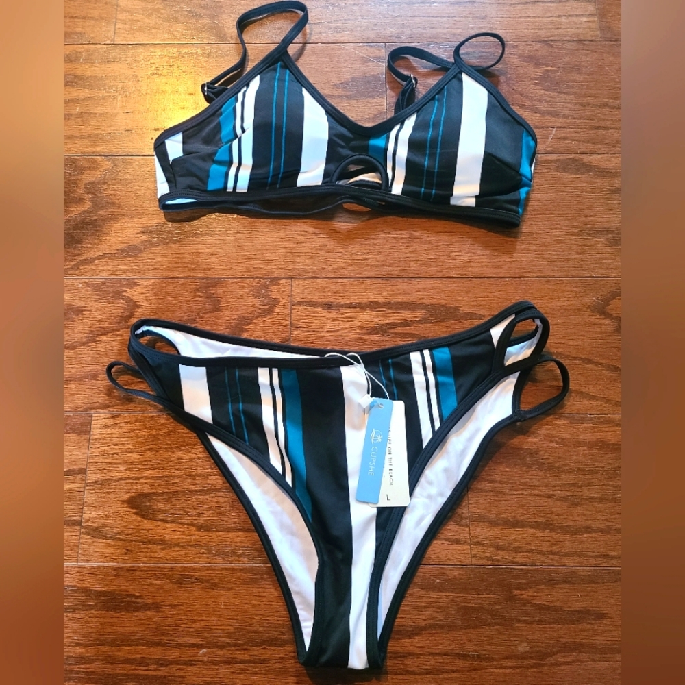 Striped Cupshe High Cut Bikini (L)